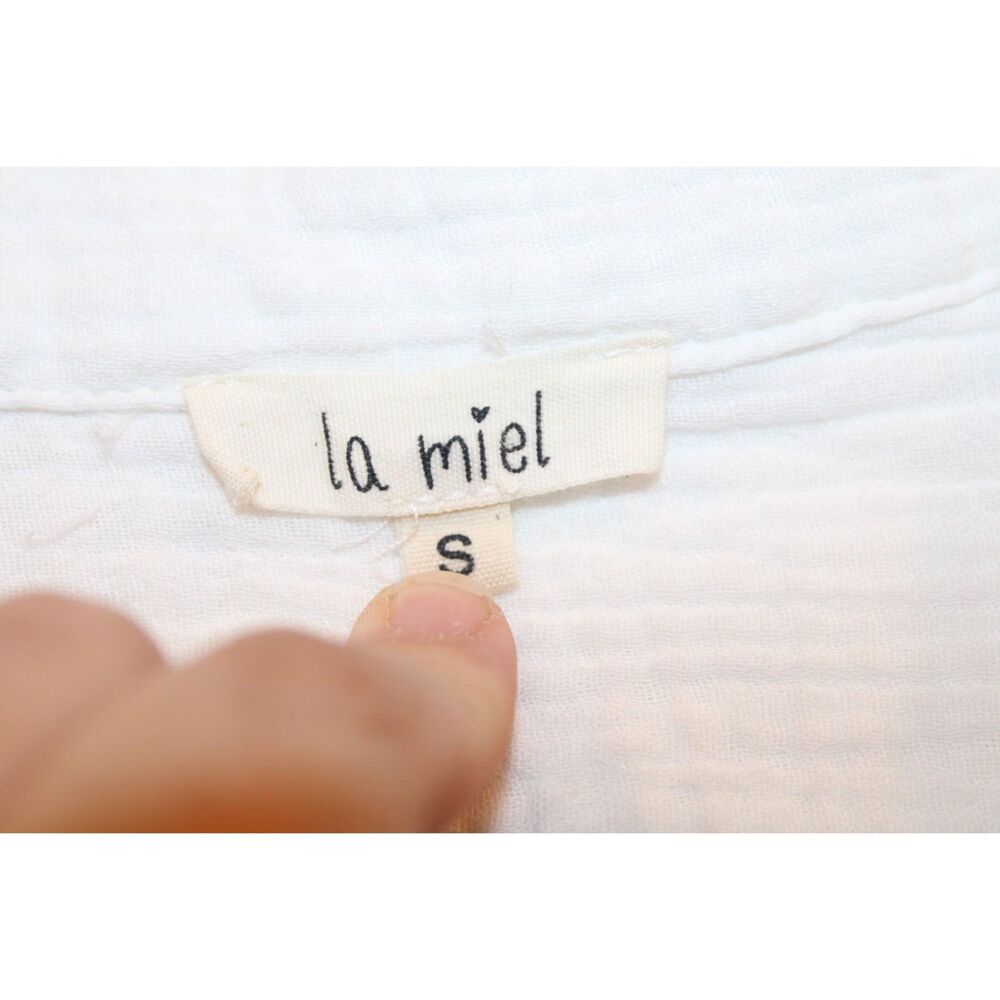 La Miel crinkled gauze button-down shirt cream tan ombre size small - Picture 8 of 9